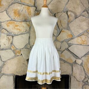 Ralph Lauren Black Label Pleated Linen Skirt Gold Brushstroke on White | 8